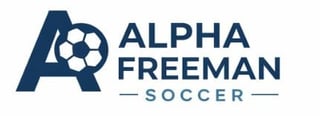 Alpha Freeman Soccer logo featuring a stylized blue A with a soccer ball emblem